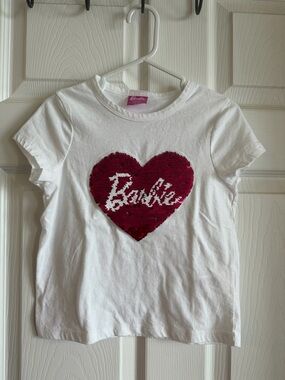 Barbie White Tee with Reversible Pink Sequin Heart